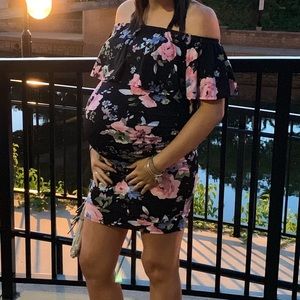Black floral off the shoulder maternity dress